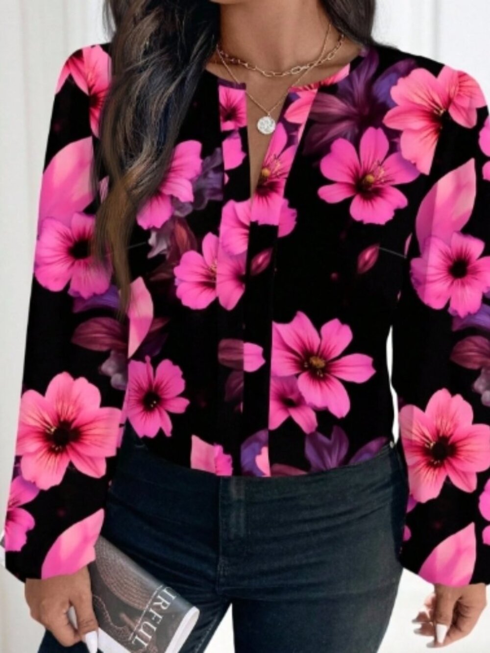 Reflora plus size elegant long sleeve blouse